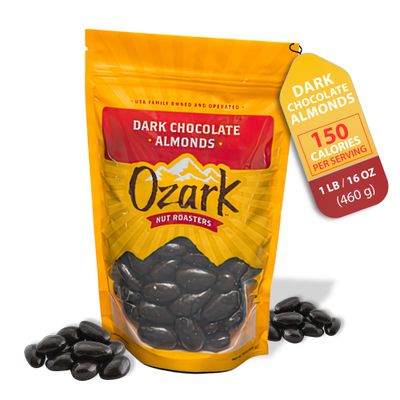 OZARK NUT ROASTERS, Dark Chocolate Almonds, Flavored Snack Nuts, World-Class Gourmet Candied Peanuts, Chocolate-Coated Nuts, Resealable Pack (16 oz)