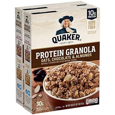 Quaker Protein Granola, Oats Chocolate, &amp; Almonds, 18oz Boxes (2 Pack)