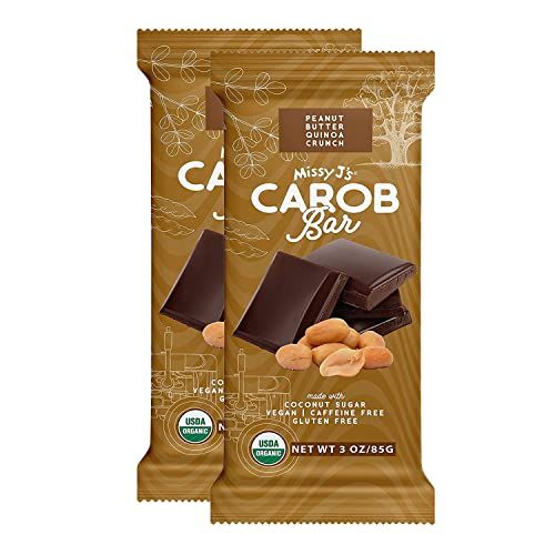 Missy J&#39;s Organic Peanut Butter Carob Bar 3 Ounce 2 Pack | Carob Made w/Coconut Sugar, Vegan and Gluten-Free | Healthy Caffeine Free Substitute for Chocolate, Perfect for Snacks and Treats