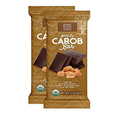 Missy J&#39;s Organic Peanut Butter Carob Bar 3 Ounce 2 Pack | Carob Made w/Coconut Sugar, Vegan and Gluten-Free | Healthy Caffeine Free Substitute for Chocolate, Perfect for Snacks and Treats