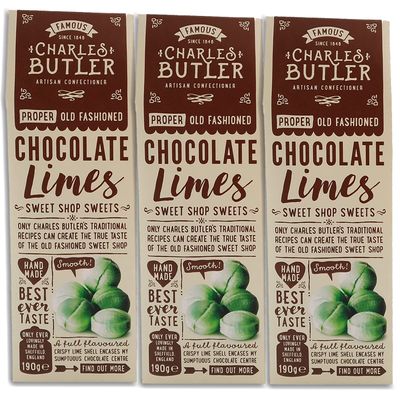 Charles Butler Chocolate Limes | Pack of 3 | Each Pack Weighs 190g | Proper Old Fashioned Chocolate limes | Quality Hand Made Confectionery