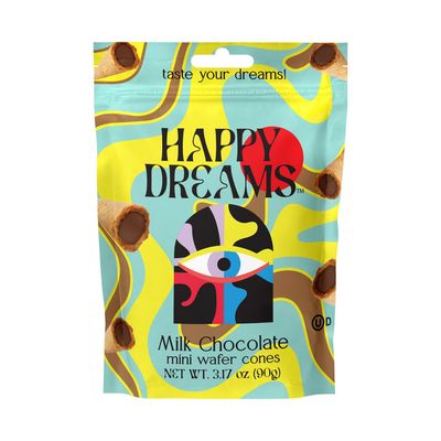 Happy Dreams Bite-Sized Waffle Cone Treats - Irresistible Mini Waffle Cones Filled with Premium Belgian Chocolate, Perfect for Snacks, Desserts, and Grab &amp; Go Delights- Milk Chocolate 4-Pack