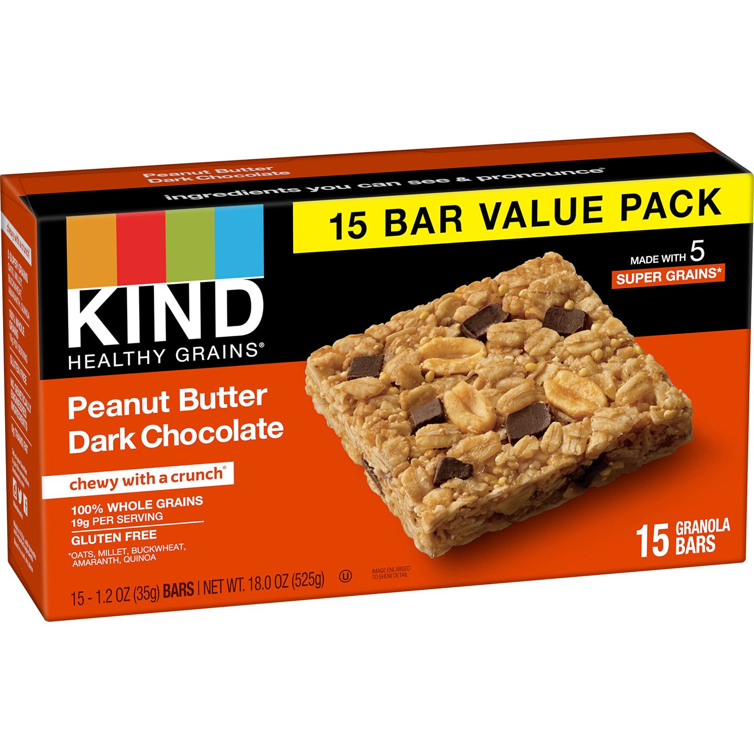 KIND Healthy Grains Bars, Peanut Butter Dark Chocolate, 1.2 Ounce, 60 Count, Gluten Free