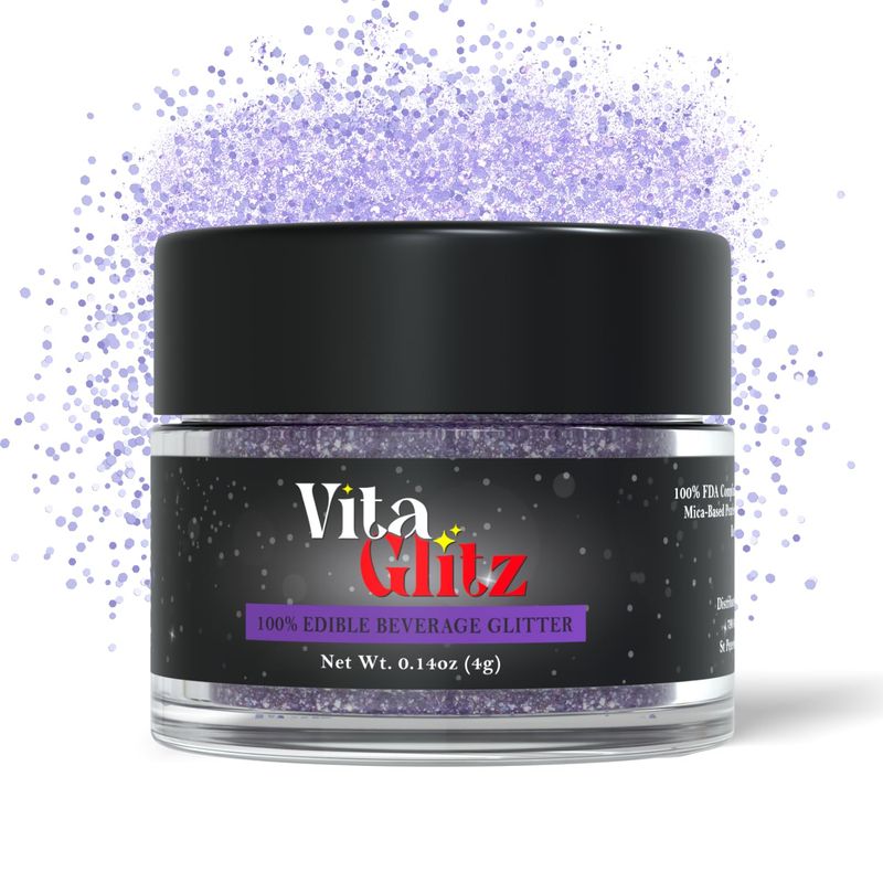 VitaGlitz Edible Glitter 4g, Brew Glitter for Cocktails, Mocktails and Beverages. Food Decorating Sprinkle Dust for Drinks, Cake Decorating, Wine &amp; Chocolates. Glimmer Dust Romantic Shimmer (Purple)
