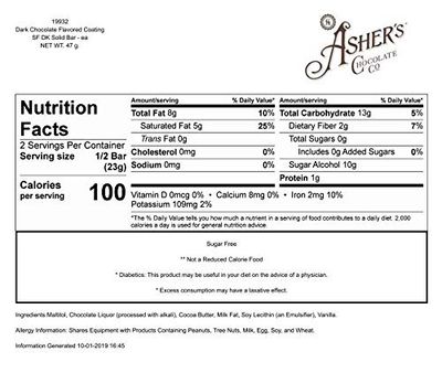 Asher's Chocolates, Sugar Free Chocolate Bars, Small Batches of Kosher Chocolate, Family Owned Since 1892, Keto Chocolate (12 Bars, Dark Chocolate)