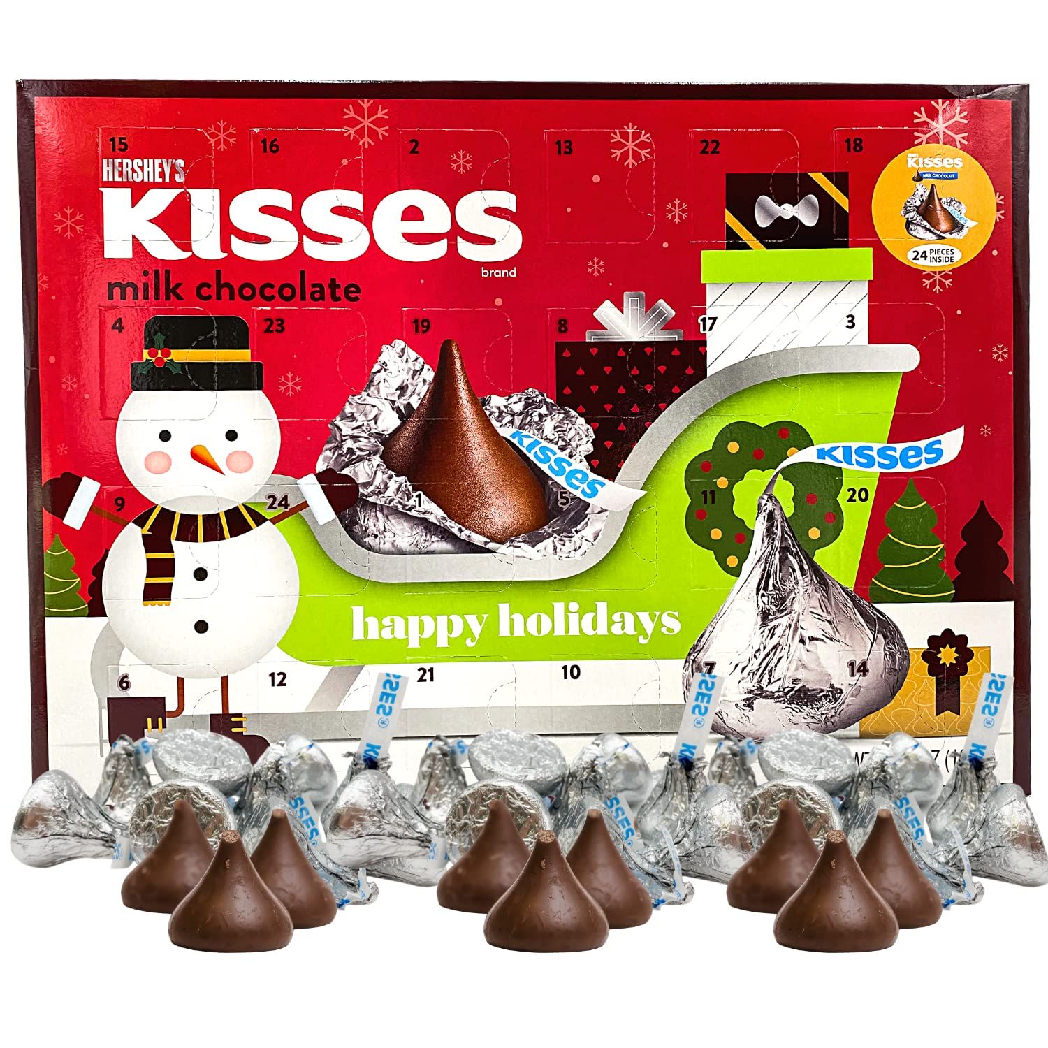 Hershey Milk Chocolate Kisses Candy Filled 2024 Christmas Advent Calendar