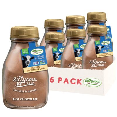 Sillycow Farms Hot Chocolate Marshmallow Swirl Mix Rich Cocoa Delight Gluten Free Non GMO Dairy Free Indulgence with Pure marshmallow Swirl Flavor Reusable Packaging 16.9 oz Glass Bottle Pack of 6