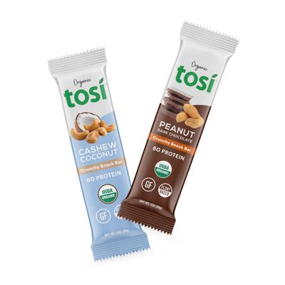 Tosi Cashew Coconut and Dark Chocolate Peanut Protein Bars Combo, Plant Based with Nuts, Gluten-Free Crunchy Snacks, Vegan, Organic, Flax &amp; Chia Seeds, Soy-Free, Omega 3s, 6G/8G Protein, 1 oz, 12-Pack