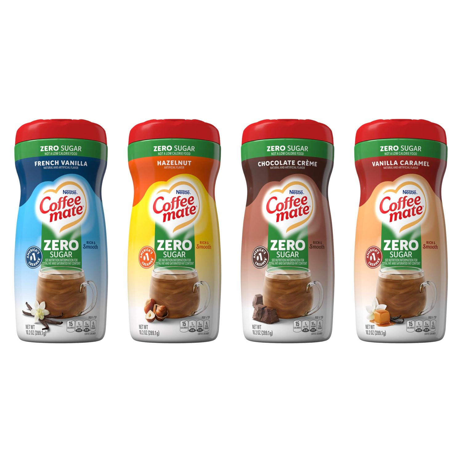 Nestle Coffee mate Zero Sugar Flavored Creamer 4 Pack Variety Pack (10.2 oz bottles) - Vanilla Caramel, Hazelnut, French Vanilla, Chocolate Crme