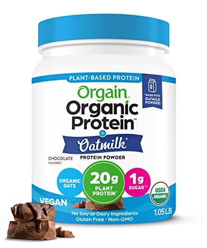 Orgain Organic Vegan Protein Powder + Oat Milk, Chocolate - 20g Plant Based Protein, Gluten Free, No Dairy, Soy or Lactose Ingredients, Low Sugar, Non-GMO, Kosher, For Shakes &amp; Smoothies - 1.05lb