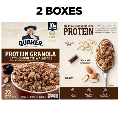 Quaker Protein Granola, Oats Chocolate, &amp; Almonds, 18oz Boxes (2 Pack)