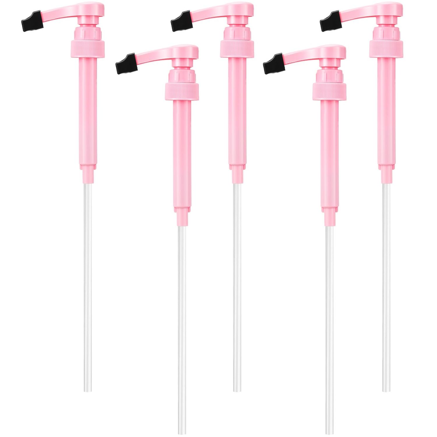 Patelai 5 Pcs Pink Syrup Pump with Tip Cover Bottle Pumps for No Spill Flavored Syrups Skinny Blueberry Coffee Syrup Pump Dispenser Fits 750ml Bottles for Vanilla Caramel Chocolate Coconut Syrup Sauce