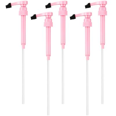 Patelai 5 Pcs Pink Syrup Pump with Tip Cover Bottle Pumps for No Spill Flavored Syrups Skinny Blueberry Coffee Syrup Pump Dispenser Fits 750ml Bottles for Vanilla Caramel Chocolate Coconut Syrup Sauce