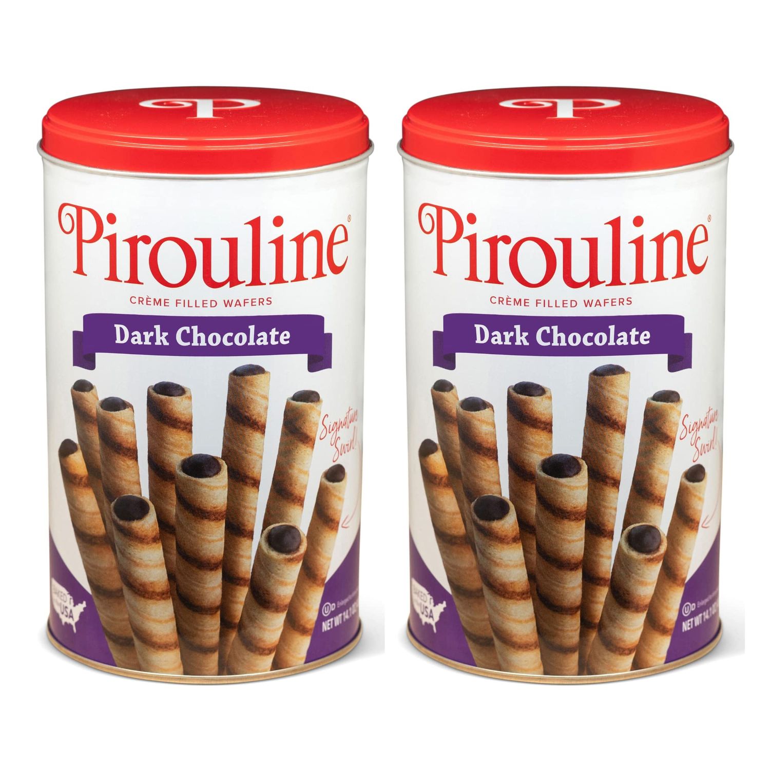 Pirouline Rolled Wafers - Dark Chocolate - Rolled Wafer Sticks, Crme Filled Wafers, Rolled Cookies for Coffee, Tea, Ice Cream, Snacks, Parties, Gifts, and More - 14.1oz Tin 2pk