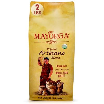 Mayorga Coffee Artesano Blend, 2 lb bag - Medium Roast Coffee - Organic Coffee - 100% Arabica Whole Beans - Smooth Chocolate &amp; Nutty Flavor, Bright Finish - Specialty Grade, Non-GMO, Direct Trade