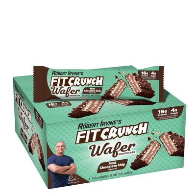 FITCRUNCH Wafer Protein Bars, Designed by Robert Irvine, 16g of Protein &amp; 4g of Sugar (9 Bars, Mint Chocolate Chip)