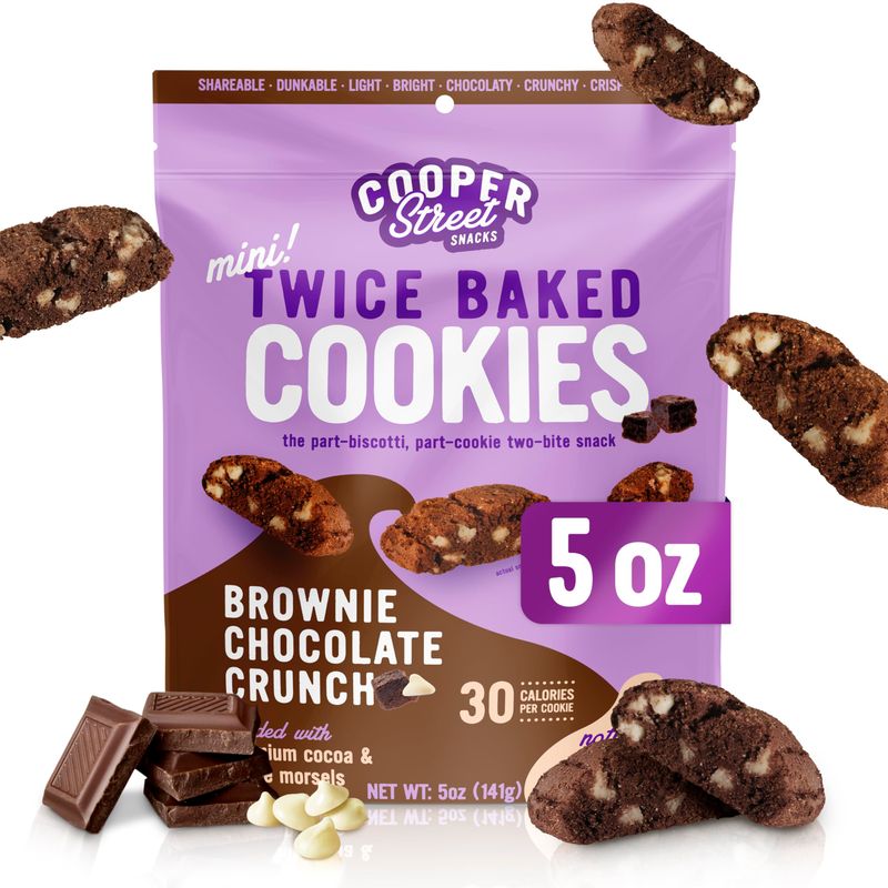 Cooper Street Twice Baked Brownie Chocolate Biscotti Cookies - Light and Crispy Coffee Cookie Bites - Traditional Low Calorie Italian Snacks for Adults &amp; Kids - Kosher, Dairy, Peanut &amp; Soy Free - 5oz