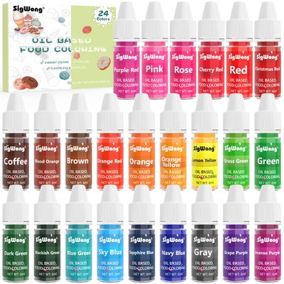 Upgraded Oil Based Food Coloring for Chocolate - 24 Colors Edible Oil Based Food Dye for Cake Decorating, Candy Melt Coloring, Baking, Fondant, Cookies, Icing, Slime - .25 Fl. Oz Bottles