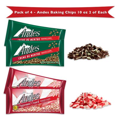 Andes Chocolate Mints Baking Chips Variety 4 Pack- Andes Creme De Menthe Baking Chips and Andes Peppermint Crunch Baking Chips, Andes Mints, Baking Chips, Andes Mints Candy, Andes Mints Bulk