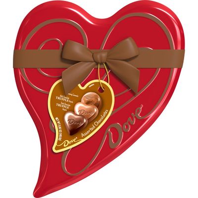 DOVE Assorted Valentine&#39;s Day Milk Chocolate, Dark Chocolate and Milk Chocolate &amp; Caramel Truffle Candy, 5.82 Oz Heart Tin