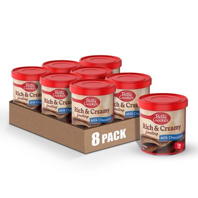 Betty Crocker Rich and Creamy Milk Chocolate Frosting, Gluten Free Frosting, 16 oz (Pack of 8)