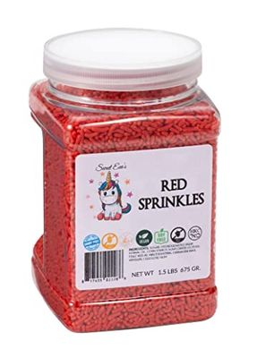 RED SPRINKLES- Gluten Free. Dairy Free. Egg Free. Soy Free. Nuts free.Kosher.Vegan. Fancy Sprinkles For Baking,Decorating,Cakes,Cupcakes,Cookies,Toppings,Jimmies,Sugar Shapes,Large,1.5 LBS,Bulk Candy