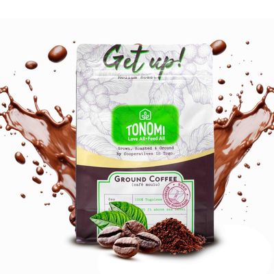 Tonomi Get Up! Medium Roast Ground Coffee - All Natural Blend with Hint of Vanilla, Chocolate &amp; Caramel - Coarse Grounds for Cold Brew or Traditional Brewing - Caffeine Packed, 12oz