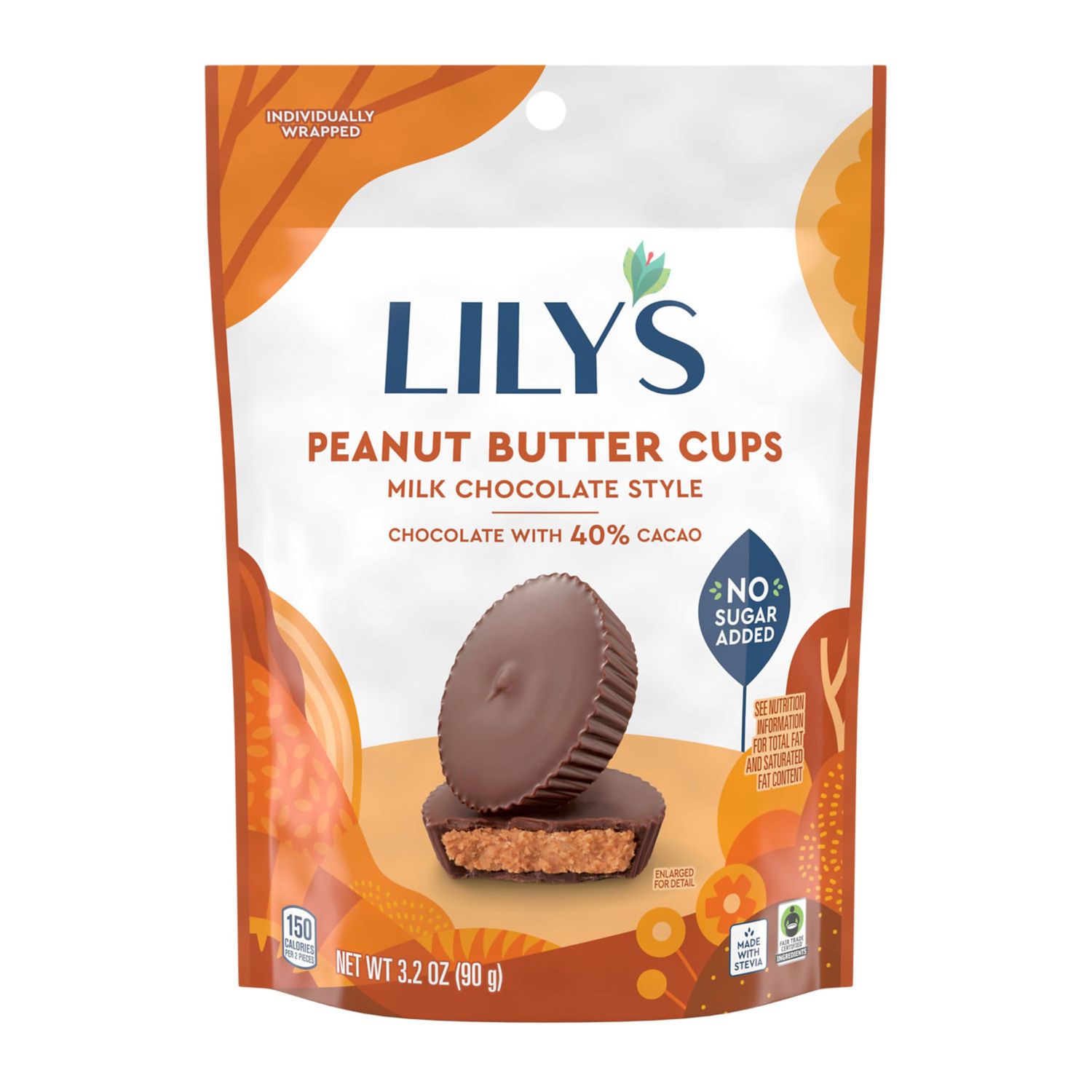 LILY'S Milk Chocolate Style Peanut Butter Cups No Sugar Added, Sweets Bag, 3.2 oz