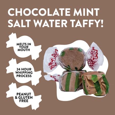 Taffy Town Saltwater Taffy- Chocolate Mint | Gourmet Taffy| Nougat-Style Candy| Soft & Delicious| Sumer Snack Treats| Party Good Candies| 2.5lbs