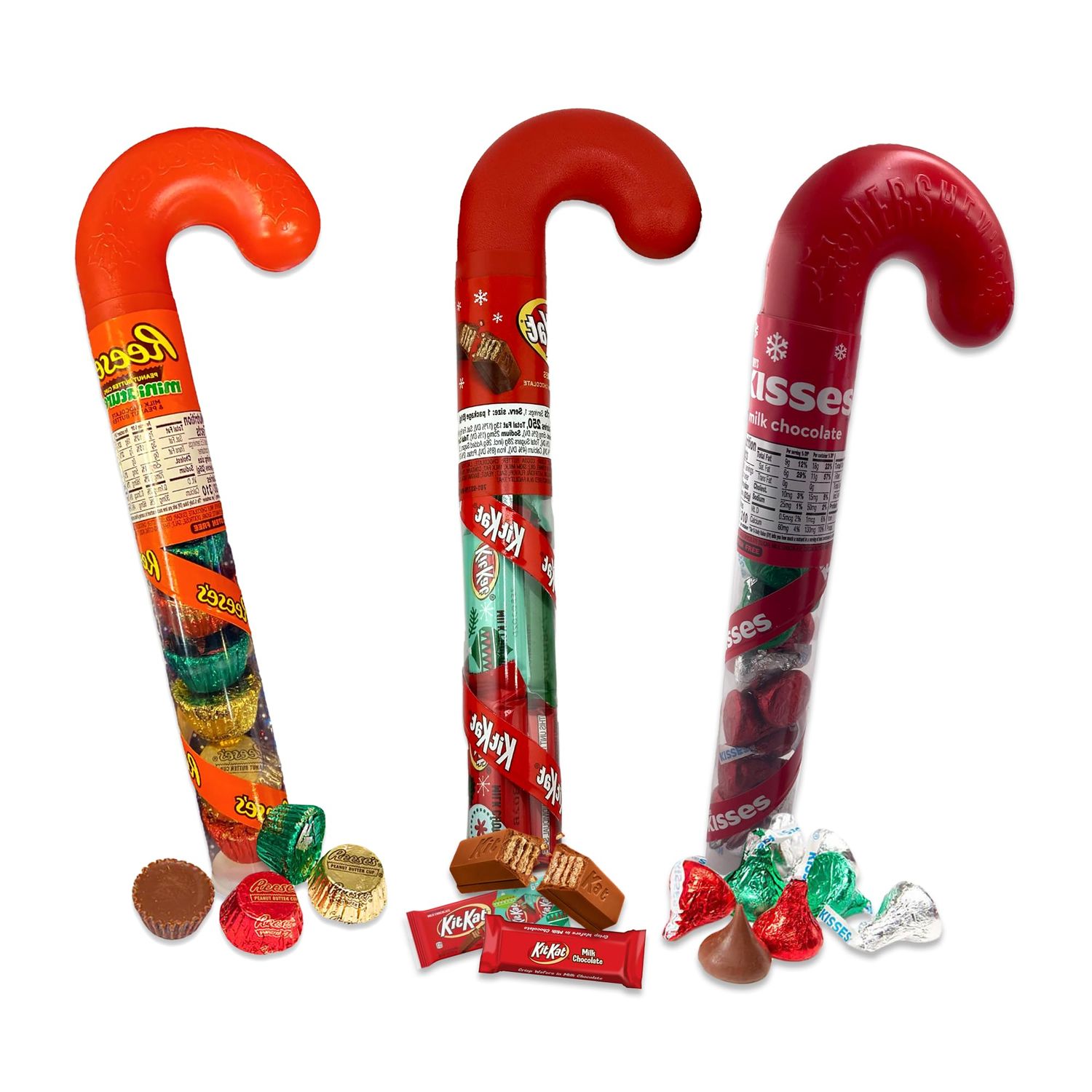 Hershey Candy Cane Kisses, Candy Cane Reeses, and Kit Kat Candy Cane Bundle 3 Pack. Christmas Candy Stocking Stuffer, Chocolate Filled Candy Cane, Chocolate Stocking Stuffers