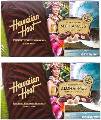 Hawaiian Host Aloha Macs Milk Chocolate Macadamia Nuts (7 ounce box, 14 pieces) (2 Boxes)