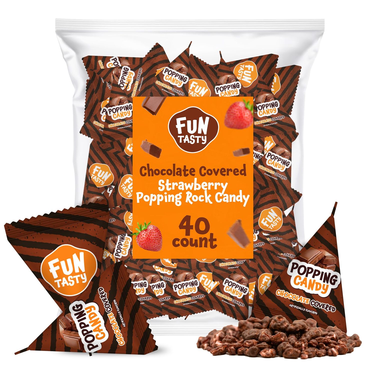 Funtasty Popping Rocks, Chocolate Covered Strawberry Flavor, 40-Count Bag