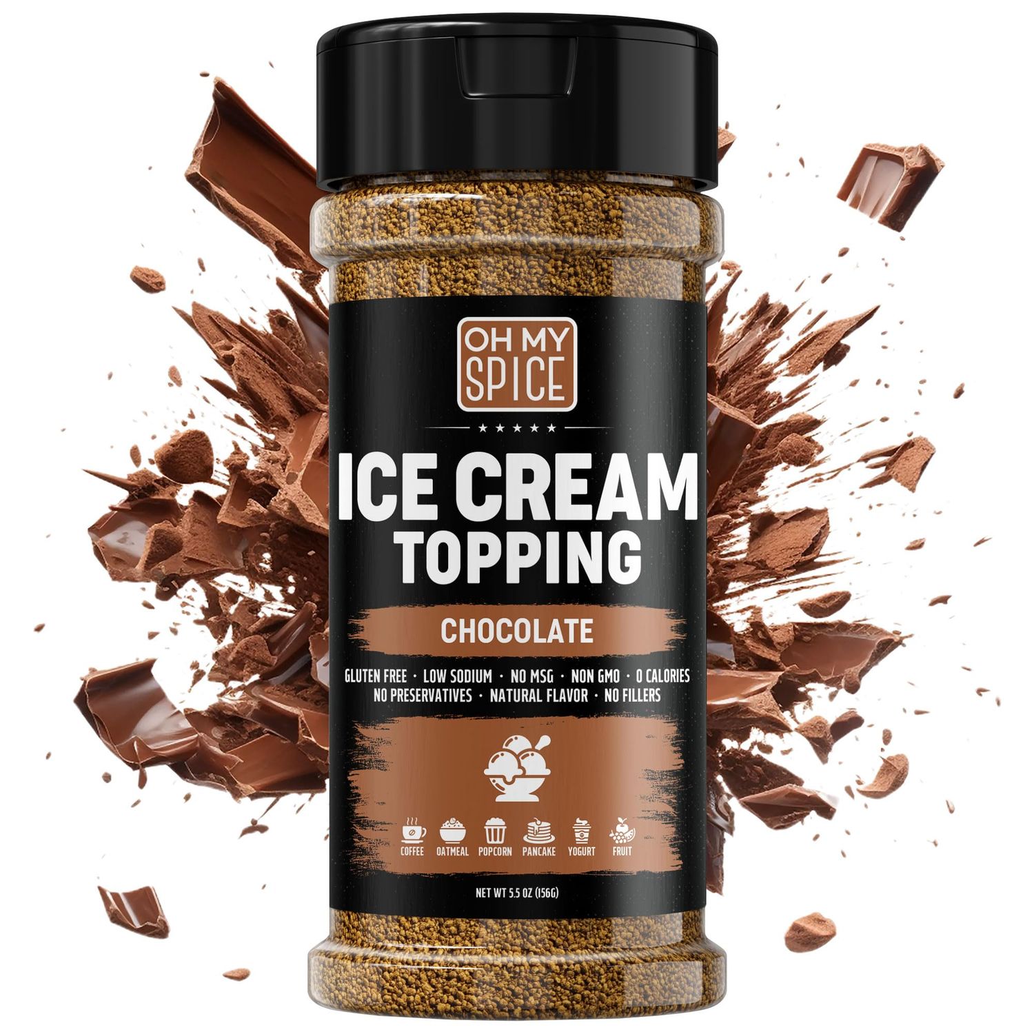 Ice Cream Topping Chocolate Powder Mix - Gluten Free Cocoa Powder for Coffee Toppings. Sweet Cacao Powder Seasoning Flavor for Oatmeal, Pancake, Popcorn, Yogurt &amp; Dessert. Chocolate for Coffee. 5.5oz