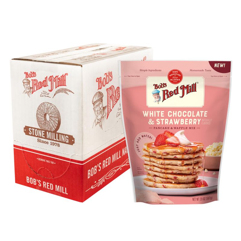 Bobs Red Mill White Chocolate &amp; Strawberry Pancake/Waffle Mix, 20 Ounce (Pack of 4) - Just Add Water, Makes 32-40 Pancakes per Bag