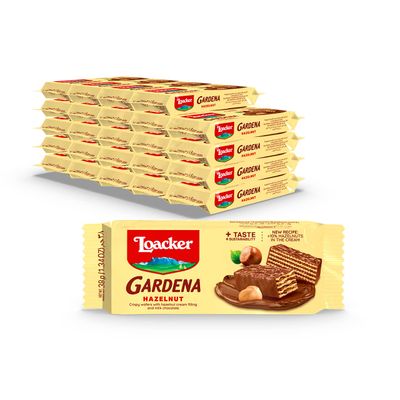 Loacker Gardena Hazelnut - Premium Milk Chocolate Covered Crispy Wafer Snack Bars with Hazelnut Cream Filling - Pack of 25 individually wrapped snacks