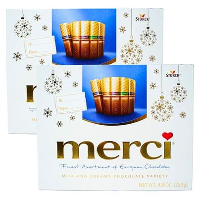 Merci Assorted Chocolate Holiday Boxes with Milk and Almond Flavored Chocolate Pieces, Set of 2, 8.8 Ounces Each