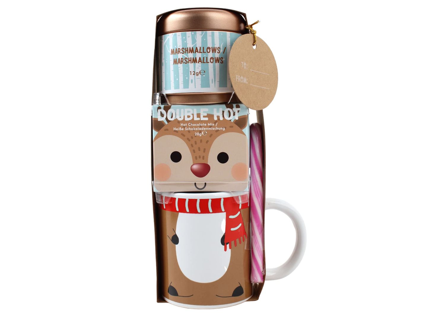 Hot Chocolate Gift Set With Mug - Reindeer Kids Hot Chocolate Mug Gift Set With Hot Chocolate Sachets Mini Marshmallows For Hot Chocolate &amp; Candy Canes - Hot Chocolate Mug Gifts (WITH SOCKS)