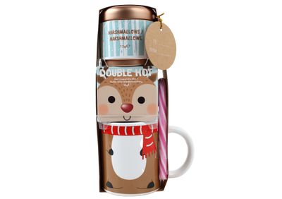 Hot Chocolate Gift Set With Mug - Reindeer Kids Hot Chocolate Mug Gift Set With Hot Chocolate Sachets Mini Marshmallows For Hot Chocolate &amp; Candy Canes - Hot Chocolate Mug Gifts (WITH SOCKS)