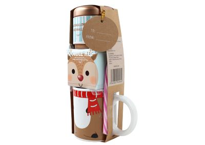 Hot Chocolate Gift Set With Mug - Reindeer Kids Hot Chocolate Mug Gift Set With Hot Chocolate Sachets Mini Marshmallows For Hot Chocolate &amp; Candy Canes - Hot Chocolate Mug Gifts (WITH SOCKS)