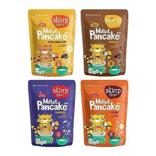 Slurrp Farm Healthy Pancake Lovers Combo | Blueberry, Classic, Chocolate &amp; Banana | No White Flour, Wheat &amp; Preservatives | Made with Millets | 21.16 Oz