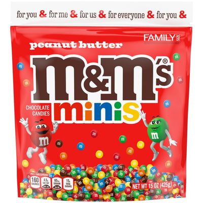 M&amp;M&#39;S Minis Peanut Butter Candy, Family Size, 15 Oz Bulk Resealable Bag