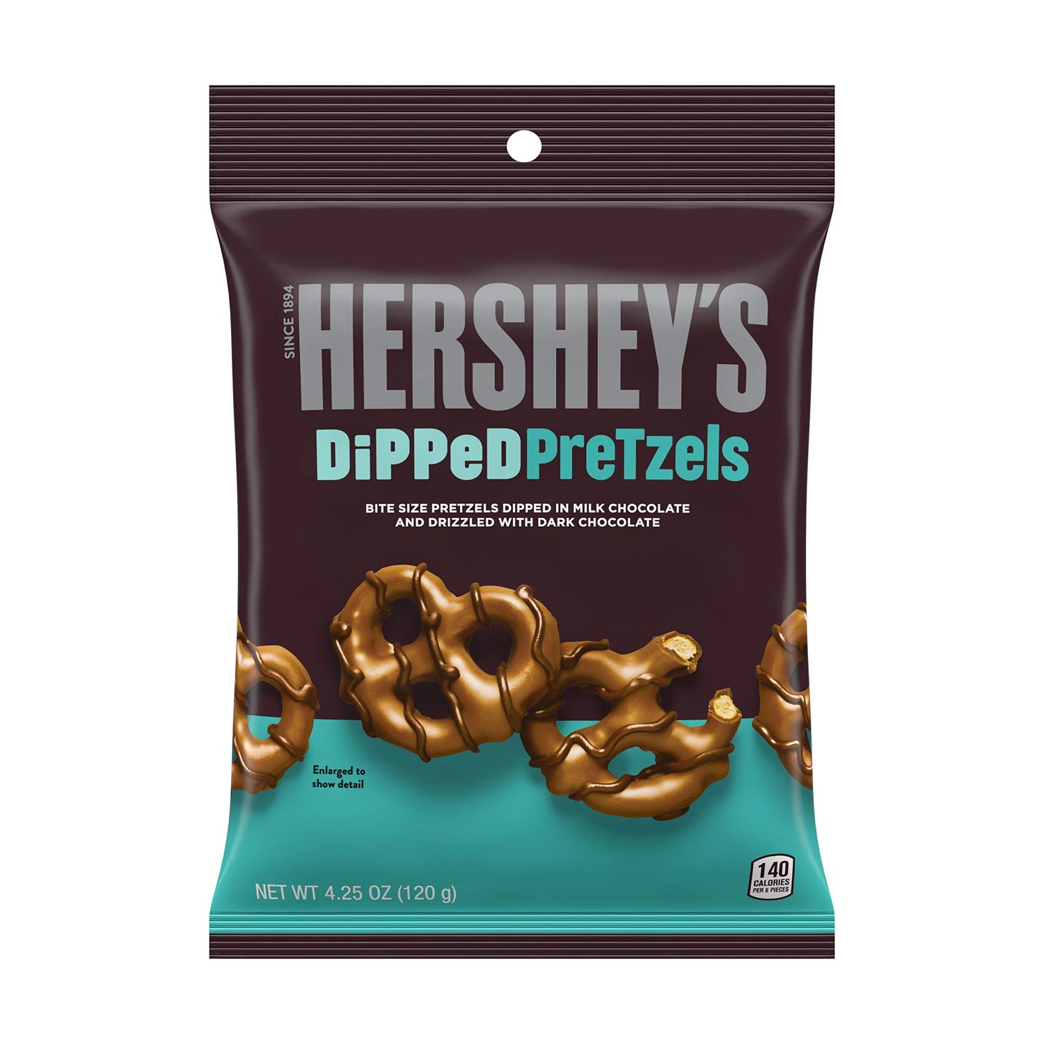 Hershey&#39;s Dipped Pretzels, 4.25 oz. Bags, Case of 12 (Milk Chocolate)