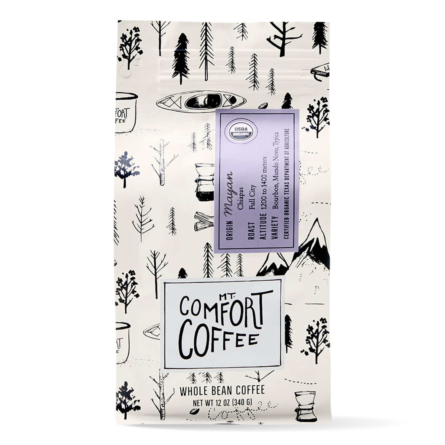 Mt. Comfort Coffee Organic Mayan Full City Roast, 12 Ounce - Flavor Notes of Nutty &amp; Chocolate - Sourced From Small, Mexican Coffee Farms - Roasted Whole Beans