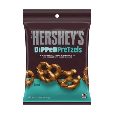 Hershey&#39;s Dipped Pretzels, 4.25 oz. Bags, Case of 12 (Milk Chocolate)