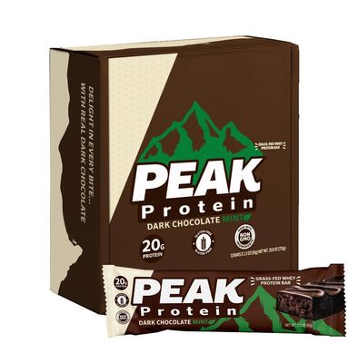 PEAK PROTEIN BARS - Dark Chocolate Mint - Natural - Grass-Fed Whey - 20G Protein - Non-GMO - Gluten Free - Real Dark Chocolate (12 Pack)