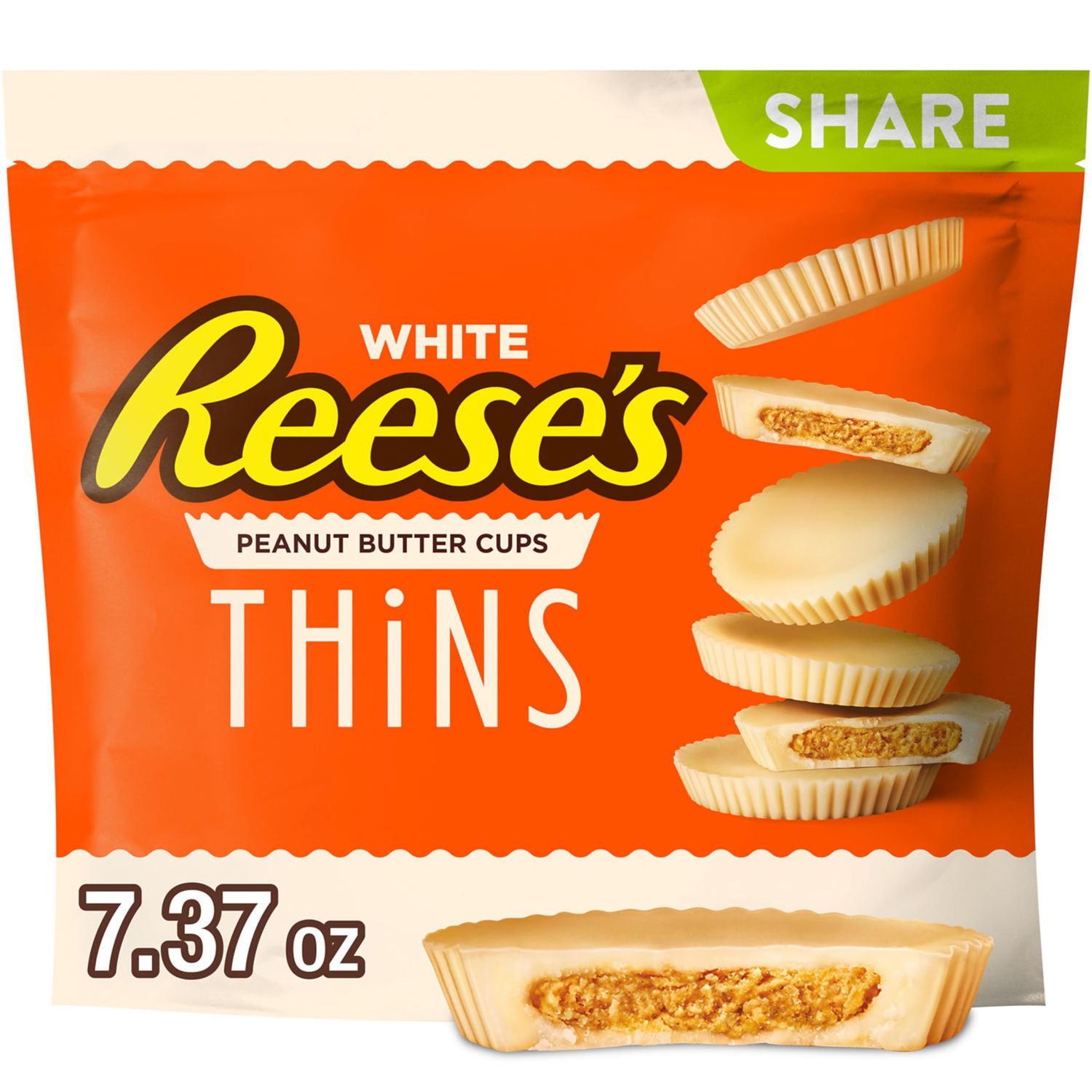 REESE&#39;S THiNS White Creme Peanut Butter Cups, Candy Share Packs, 7.37 oz (8 Count)