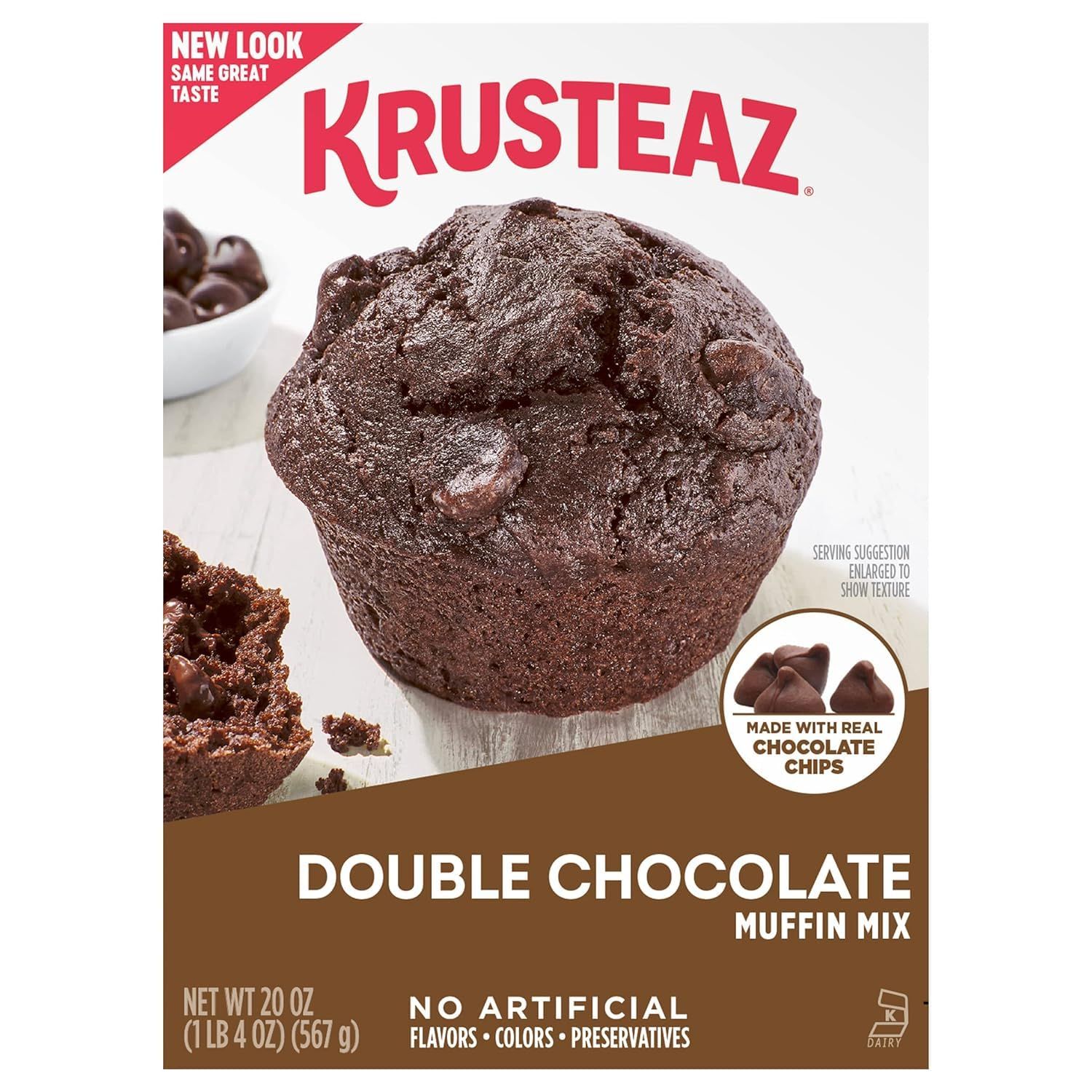 Krusteaz Muffin Mix, Double Chocolate Muffin Mix, Made with Real Chocolate Chips &amp; No Artificial Flavors, Colors or Preservatives, 20 Ounce Box (Pack of 3)
