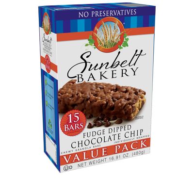 Sunbelt Bakery Fudge Dipped Chocolate Chip Chewy Granola Bars, Value Pack, 15 Count (Pack of 1)