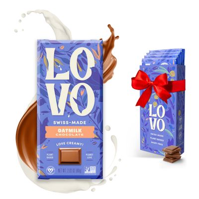 LOVO Oatmilk Chocolate Bar, 100% Plant-Based Dairy-Alternative Milk Chocolate, Creamy and Delectable Vegan Milk Chocolate Made With Oatmilk, Gluten-Free, Swiss-made, RFA Certified, 2.82 oz (Pack of 4)