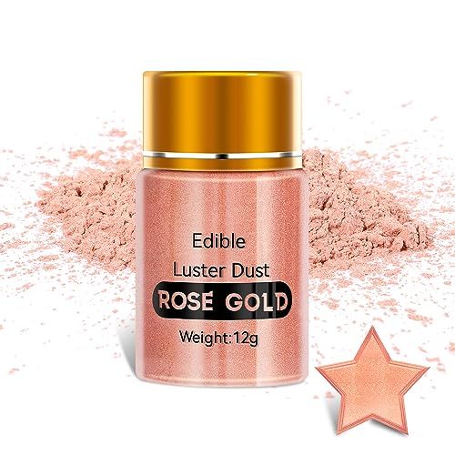 PAVADOR Edible Luster Dust,Rose Gold Luster Dust 12g Food Grade Metallic Shimmer,Edible Glitter for Desserts Cake Decorating, Baking, Fondant, Chocolate, Candy, Drinks, Cookies, Vegan